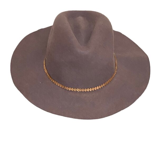 Mocha Brown Fedora Wool Hat with gold trim - Picture 1 of 5
